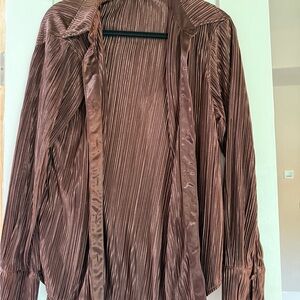 Good American Espresso Brown Oversized Pleated Top
